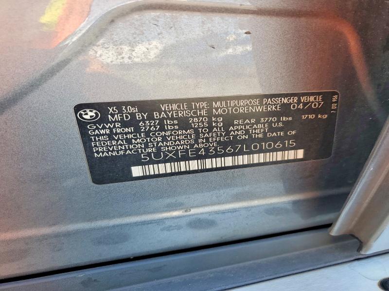 63500956 :رقم المزاد ، 5UXFE43567L010615 vin ، 2007 Bmw X5 مزاد بيع