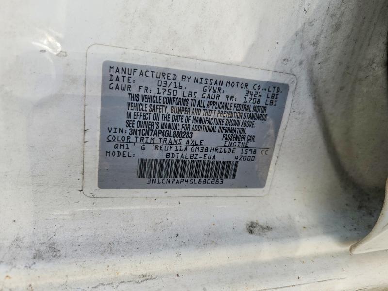 Aukcja sprzedaży 2016 Nissan Versa, vin: 3N1CN7AP4GL880283, numer aukcji: 66999916