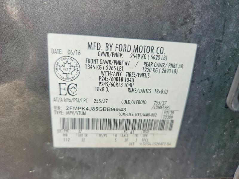 2016 Ford Edge მანქანა იყიდება აუქციონზე, vin: 2FMPK4J85GBB96543, აუქციონის ნომერი: 62167746