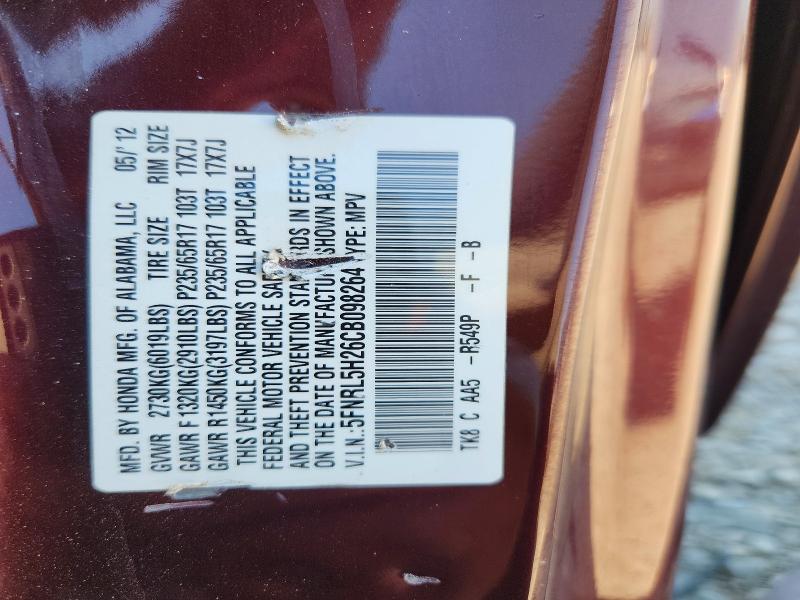 63415106 :رقم المزاد ، 5FNRL5H26CB098264 vin ، 2012 Honda Odyssey مزاد بيع