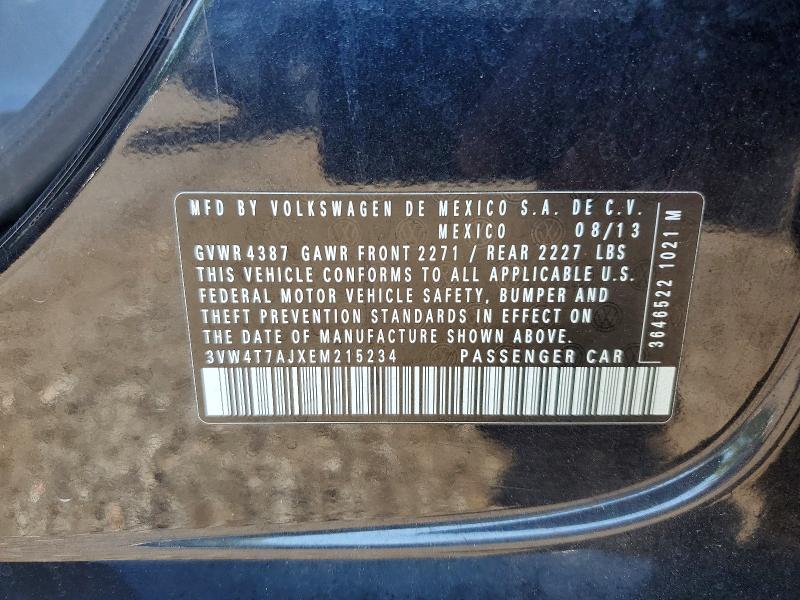 64620126 :رقم المزاد ، 3VW4T7AJXEM215234 vin ، 2014 Volkswagen Jetta مزاد بيع