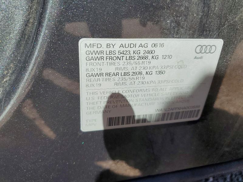 2017 Audi Q5 მანქანა იყიდება აუქციონზე, vin: WA1L2AFPXHA003599, აუქციონის ნომერი: 66460766