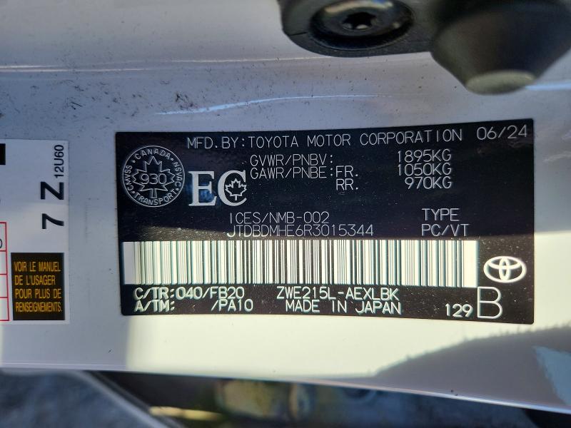 Продаж на аукціоні авто 2024 Toyota Corolla Hybrid Le, vin: JTDBDMHE6R3015344, номер лоту: 66770776