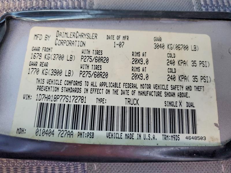 Aukcja sprzedaży 2007 Dodge Ram 1500, vin: 1D7HA18P77S172781, numer aukcji: 65118106