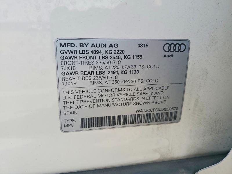 Aukcja sprzedaży 2018 Audi Q3, vin: WA1JCCFSXJR030670, numer aukcji: 63877116