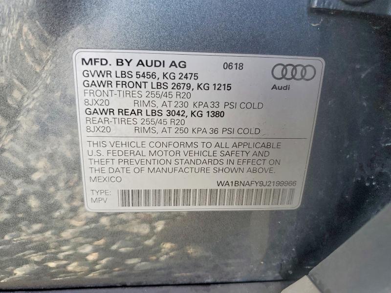 2018 Audi Q5 მანქანა იყიდება აუქციონზე, vin: WA1BNAFY9J2199966, აუქციონის ნომერი: 64305856