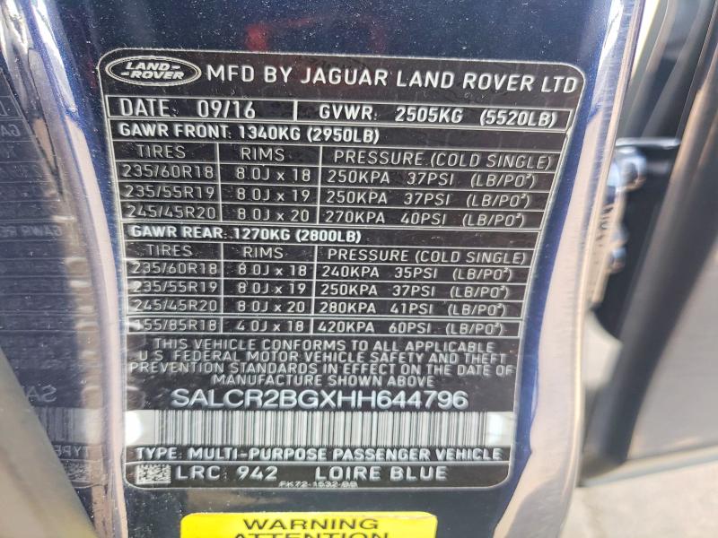 Продаж на аукціоні авто 2017 Land Rover Discovery Sport, vin: SALCR2BGXHH644796, номер лоту: 64549176