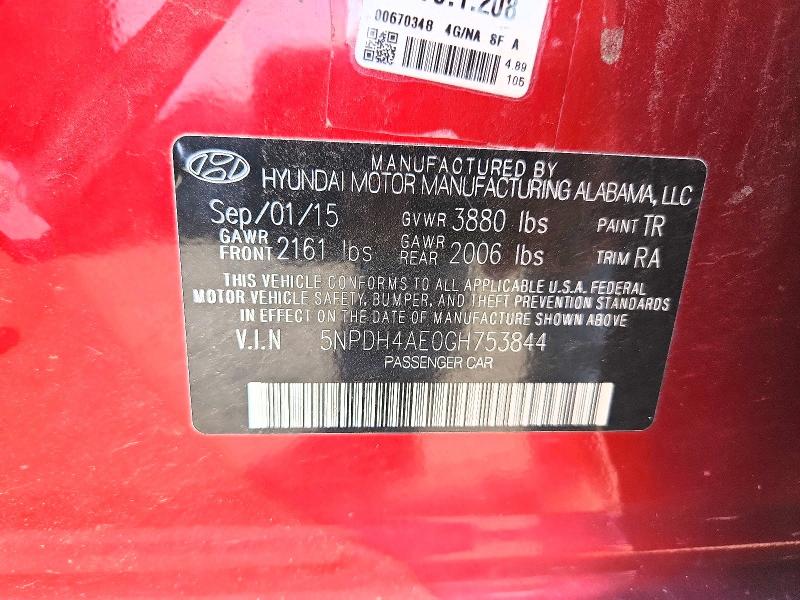 Продаж на аукціоні авто 2016 Hyundai Elantra, vin: 5NPDH4AE0GH753844, номер лоту: 66345496