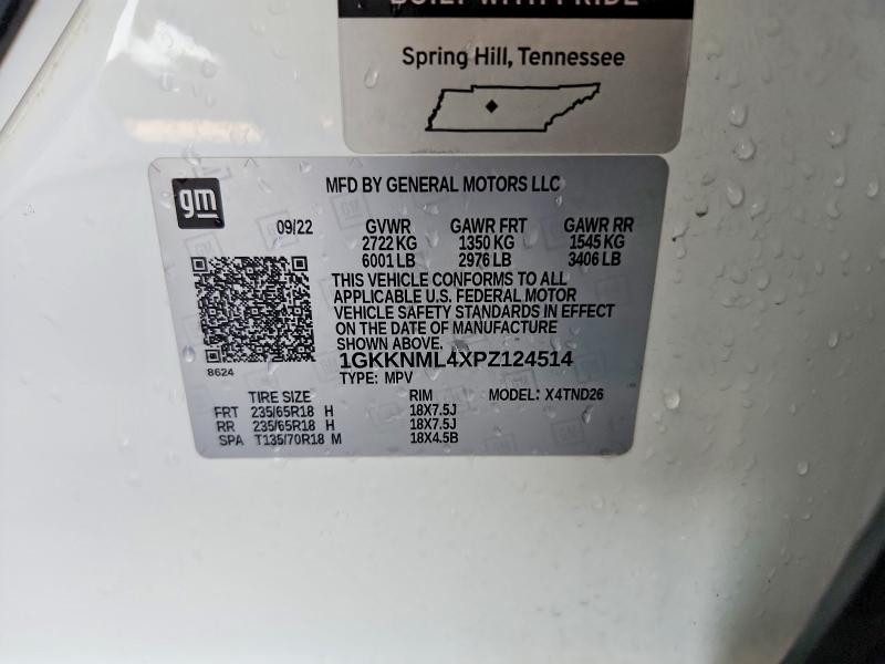 Aukcja sprzedaży 2023 Gmc Acadia, vin: 1GKKNML4XPZ124514, numer aukcji: 63814216