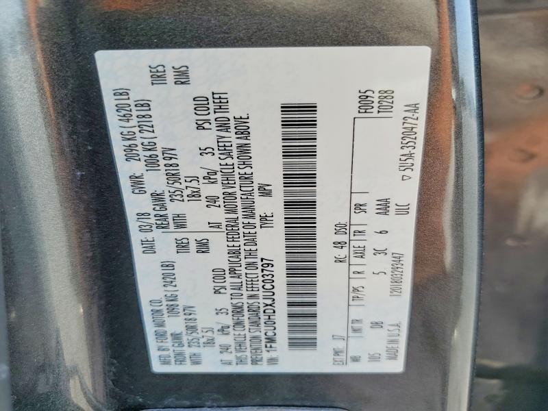 Aukcja sprzedaży 2018 Ford Escape, vin: 1FMCU0HDXJUC03797, numer aukcji: 63895276