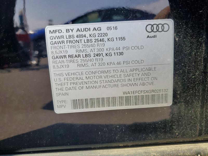 64379506 :رقم المزاد ، WA1EFCFSXGR025132 vin ، 2016 Audi Q3 مزاد بيع