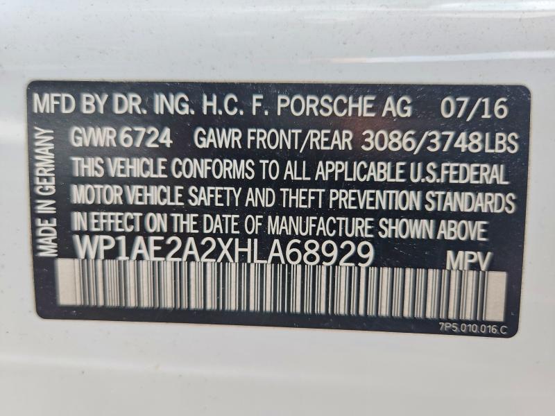 64038336 :رقم المزاد ، WP1AE2A2XHLA68929 vin ، 2017 Porsche Cayenne مزاد بيع