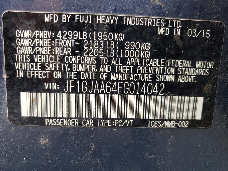 Продаж на аукціоні авто 2015 Subaru Impreza, vin: JF1GJAA64FG014042, номер лоту: 64975026