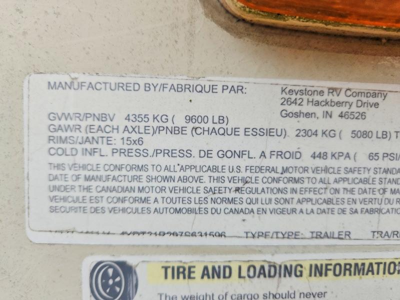 64574586 :رقم المزاد ، 4YDT31R297S631596 vin ، 2007 Keystone Keystone مزاد بيع
