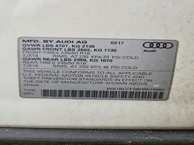 Продаж на аукціоні авто 2017 Audi Q3, vin: WA1BCCFS6HR016960, номер лоту: 66185626
