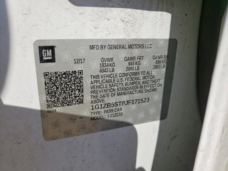 Aukcja sprzedaży 2018 Chevrolet Malibu, vin: 1G1ZB5ST0JF171523, numer aukcji: 63725206