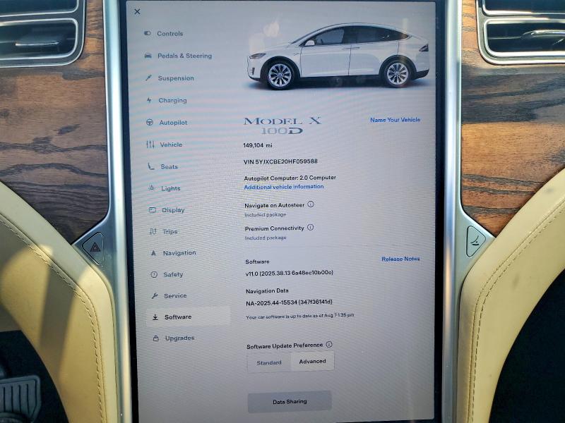 63718296 :رقم المزاد ، 5YJXCBE20HF059588 vin ، 2017 Tesla Model X مزاد بيع