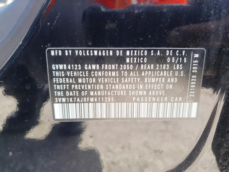 2015 Volkswagen Jetta მანქანა იყიდება აუქციონზე, vin: 3VW1K7AJ0FM411285, აუქციონის ნომერი: 65987786