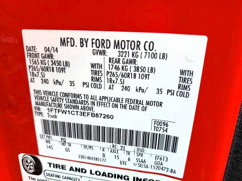 Продаж на аукціоні авто 2014 Ford F150, vin: 1FTFW1CT3EFB87260, номер лоту: 62751946