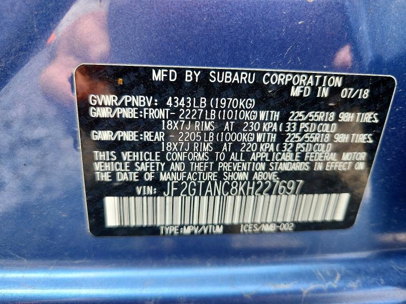 Aukcja sprzedaży 2019 Subaru Crosstrek, vin: JF2GTANC8KH227697, numer aukcji: 64341266