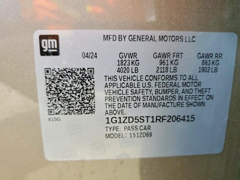 Продажа на аукционе авто 2024 Chevrolet Malibu, vin: 1G1ZD5ST1RF206415, номер лота: 62245616