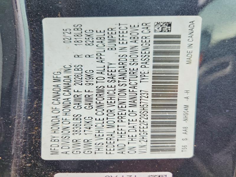 Продажа на аукционе авто 2025 Honda Civic, vin: 2HGFE2F29SH577237, номер лота: 60831456