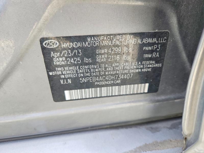 2013 Hyundai Sonata მანქანა იყიდება აუქციონზე, vin: 5NPEB4AC4DH734407, აუქციონის ნომერი: 64650346