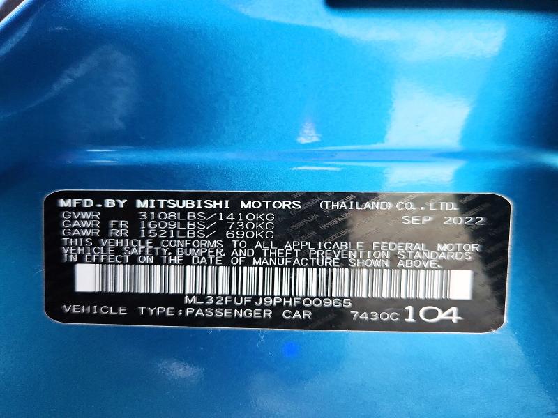 Aukcja sprzedaży 2023 Mitsubishi Mirage, vin: ML32FUFJ9PHF00965, numer aukcji: 66591846