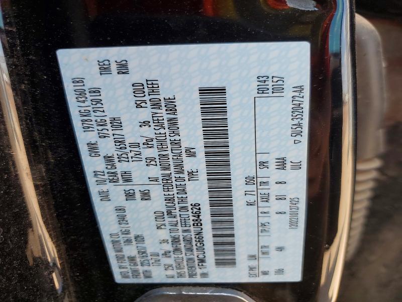 64849446 :رقم المزاد ، 1FMCU0G66NUB84626 vin ، 2022 Ford Escape مزاد بيع
