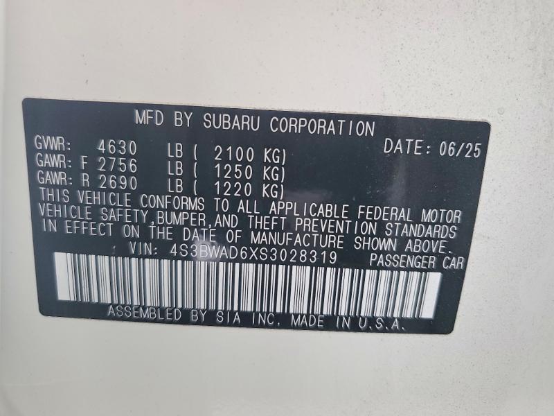 Aukcja sprzedaży 2025 Subaru Legacy, vin: 4S3BWAD6XS3028319, numer aukcji: 65317346
