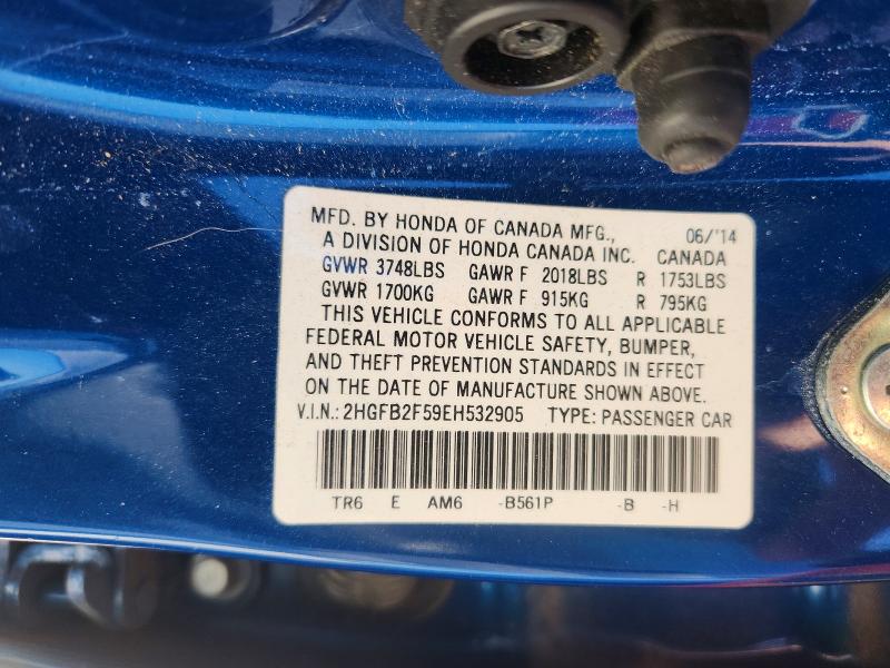 Продаж на аукціоні авто 2014 Honda Civic, vin: 2HGFB2F59EH532905, номер лоту: 65324026