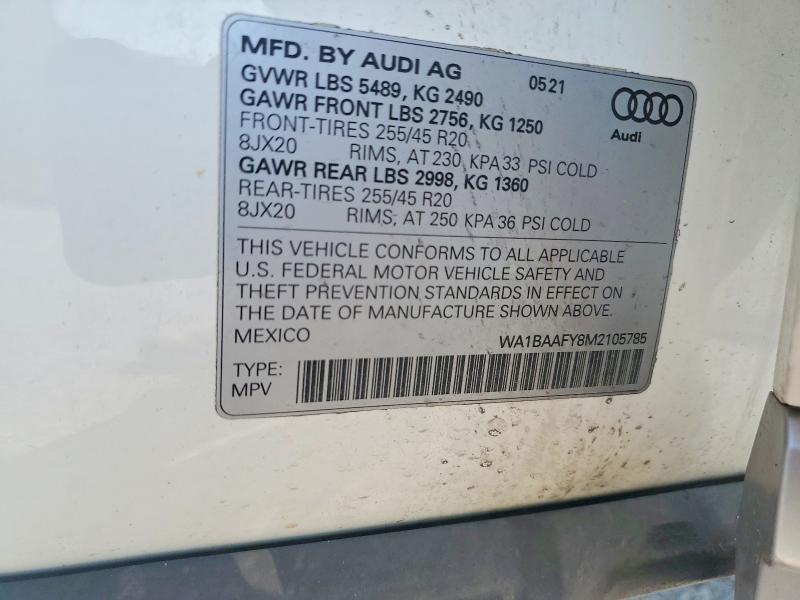 64001946 :رقم المزاد ، WA1BAAFY8M2105785 vin ، 2021 Audi Q5 مزاد بيع