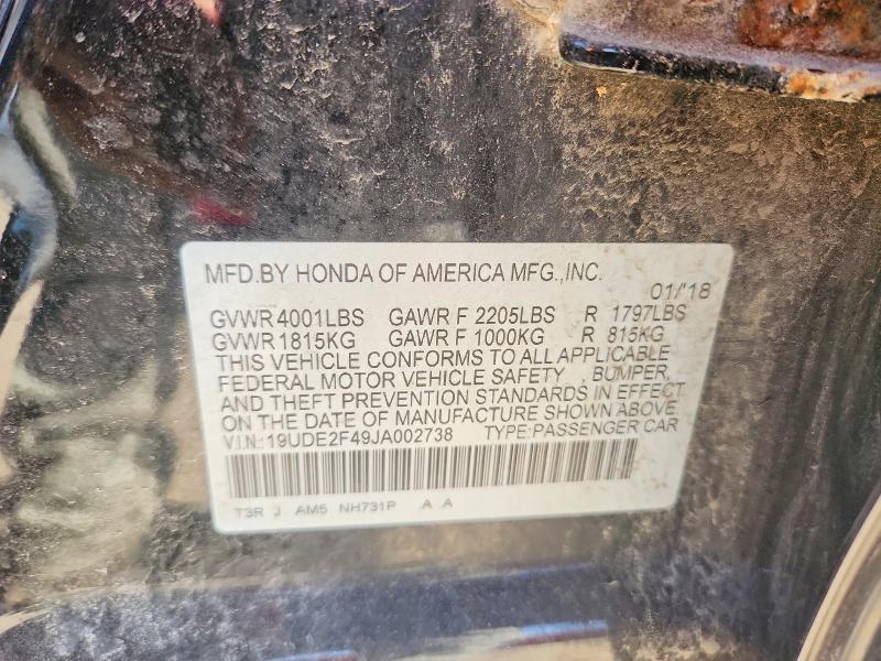 63858156 :رقم المزاد ، 19UDE2F49JA002738 vin ، 2018 Acura Ilx مزاد بيع