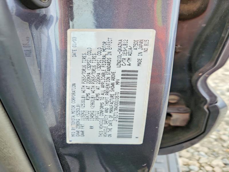 Aukcja sprzedaży 2003 Toyota 4runner, vin: JTEZT17R430010670, numer aukcji: 65593206
