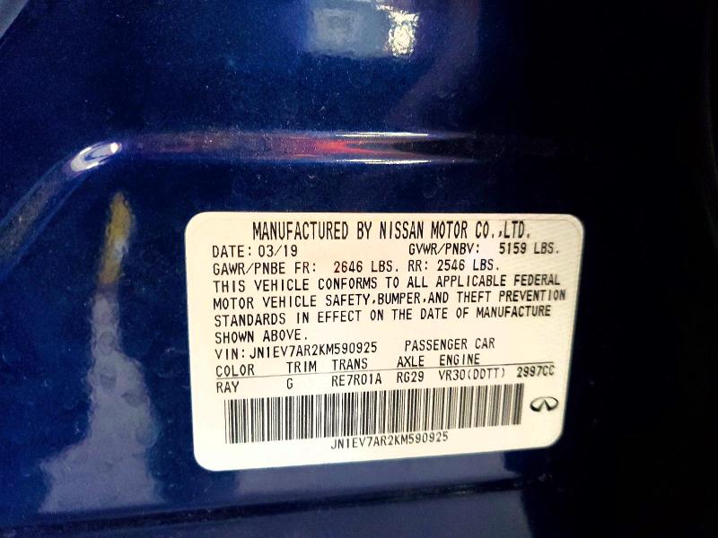 63497346 :رقم المزاد ، JN1EV7AR2KM590925 vin ، 2019 Infiniti Q50 مزاد بيع