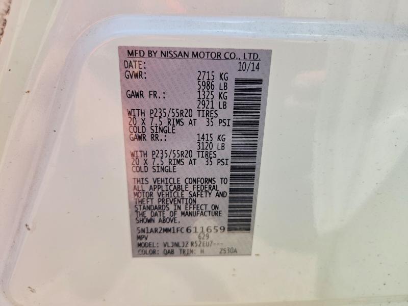 65287146 :رقم المزاد ، 5N1AR2MM1FC611659 vin ، 2015 Nissan Pathfinder مزاد بيع