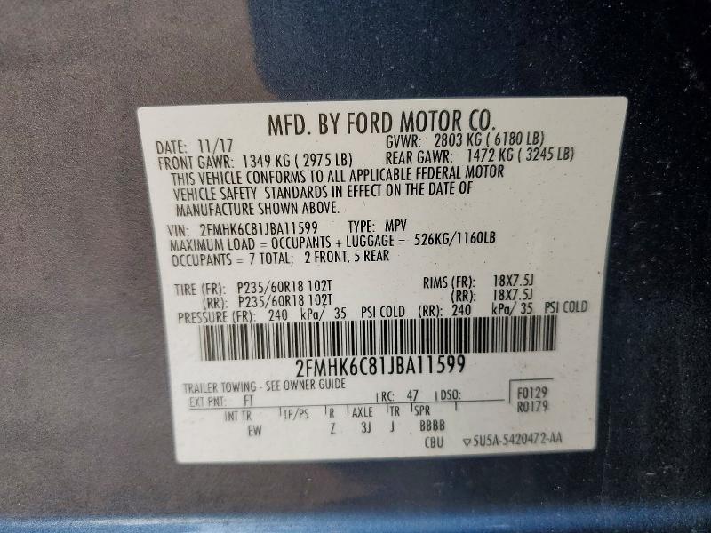 Продаж на аукціоні авто 2018 Ford Flex, vin: 2FMHK6C81JBA11599, номер лоту: 63258966