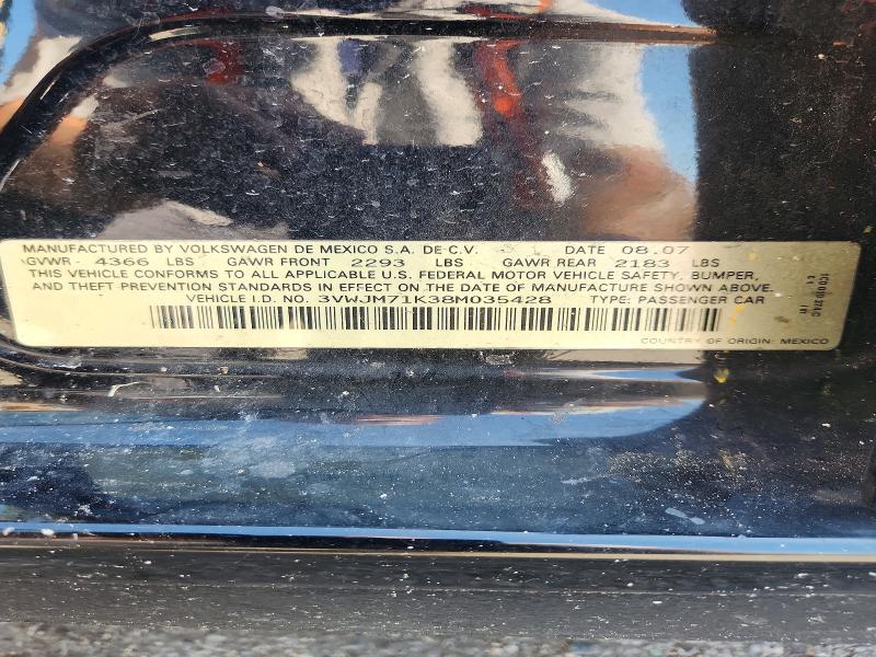 2008 Volkswagen Jetta მანქანა იყიდება აუქციონზე, vin: 3VWJM71K38M035428, აუქციონის ნომერი: 64900056