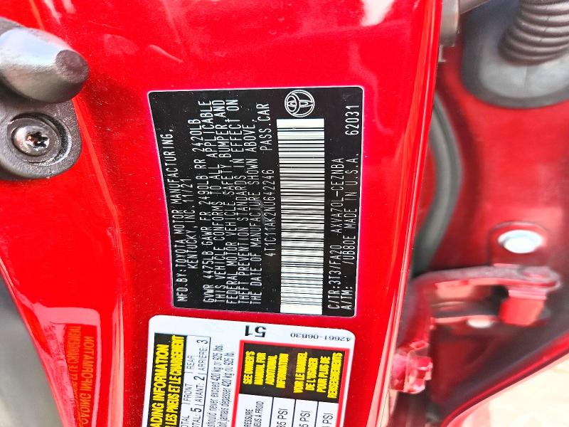 64279586 :رقم المزاد ، 4T1C11AK2NU642246 vin ، 2022 Toyota Camry مزاد بيع