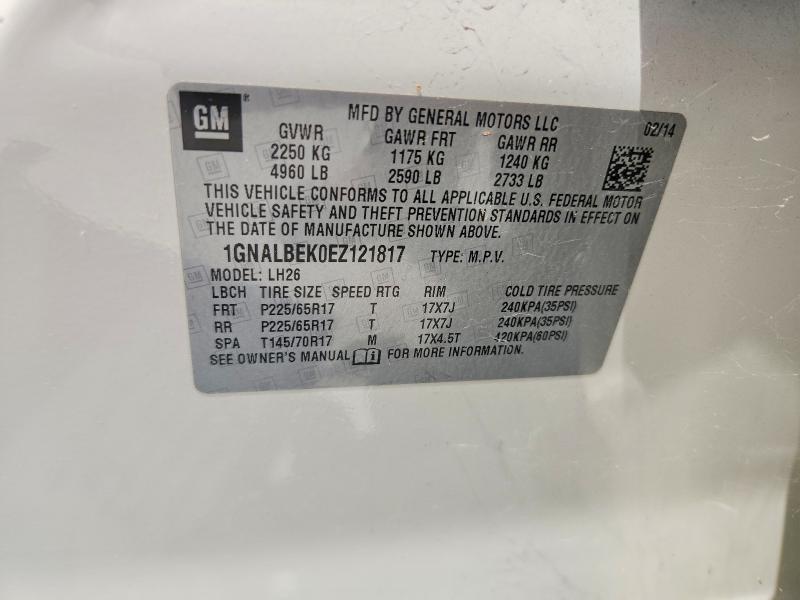2014 Chevrolet Equinox მანქანა იყიდება აუქციონზე, vin: 1GNALBEK0EZ121817, აუქციონის ნომერი: 64285196