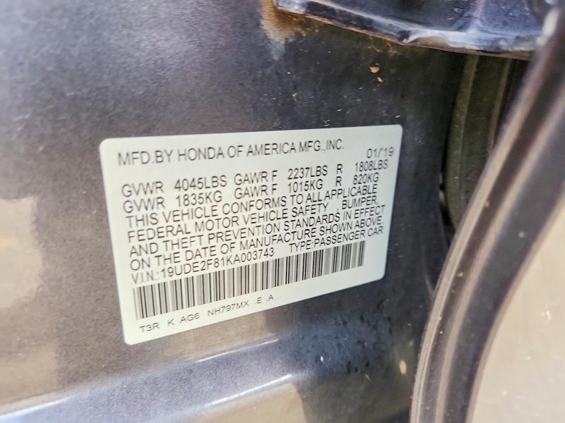 64678446 :رقم المزاد ، 19UDE2F81KA003743 vin ، 2019 Acura Ilx مزاد بيع