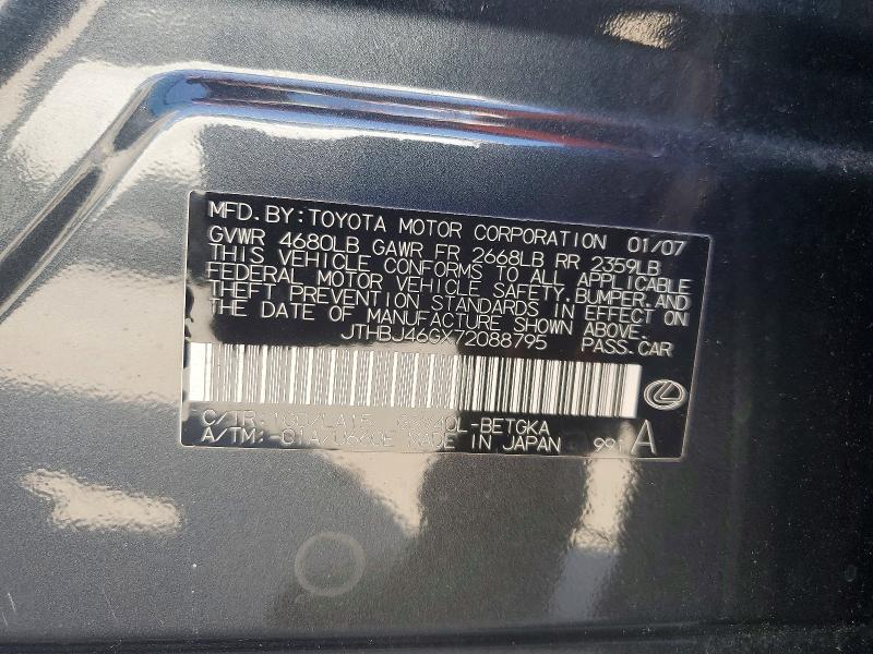 Aukcja sprzedaży 2007 Lexus Es, vin: JTHBJ46GX72088795, numer aukcji: 64121556