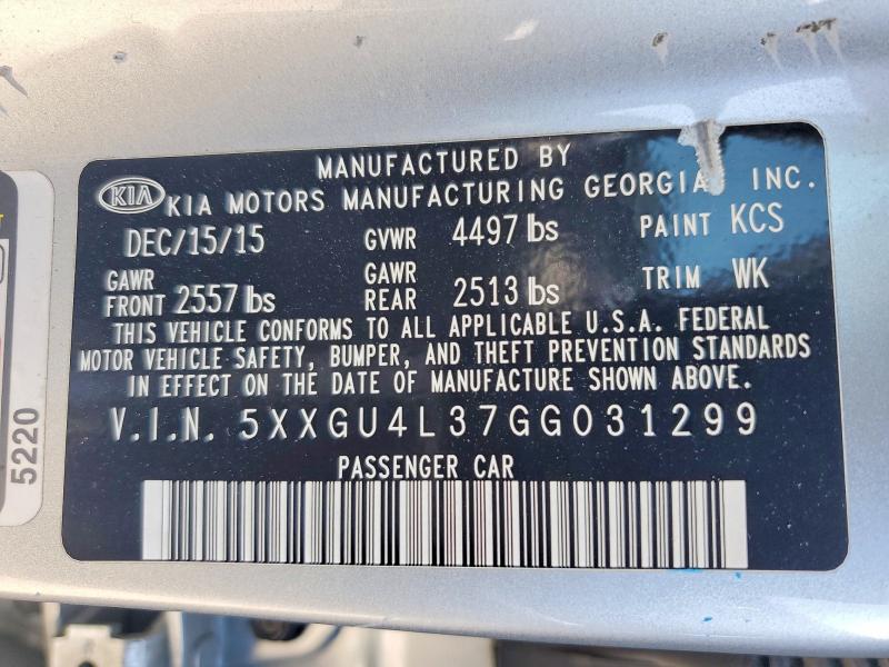 2016 Kia Optima მანქანა იყიდება აუქციონზე, vin: 5XXGU4L37GG031299, აუქციონის ნომერი: 64131656