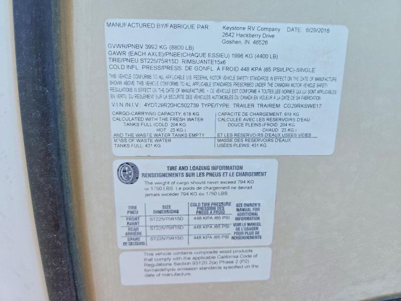 Продажа на аукционе авто 2017 Keystone Cougar, vin: 4YDT29R20HC502739, номер лота: 66563686