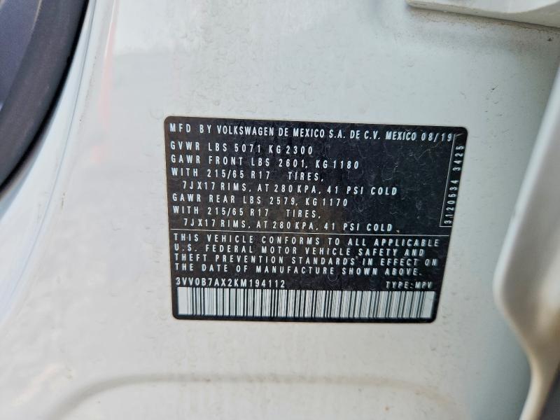 Продаж на аукціоні авто 2019 Volkswagen Tiguan, vin: 3VV0B7AX2KM194112, номер лоту: 66391816