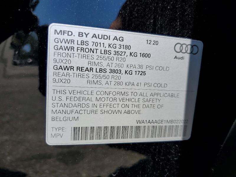 2021 Audi E-tron მანქანა იყიდება აუქციონზე, vin: WA1AAAGE1MB022022, აუქციონის ნომერი: 63209996