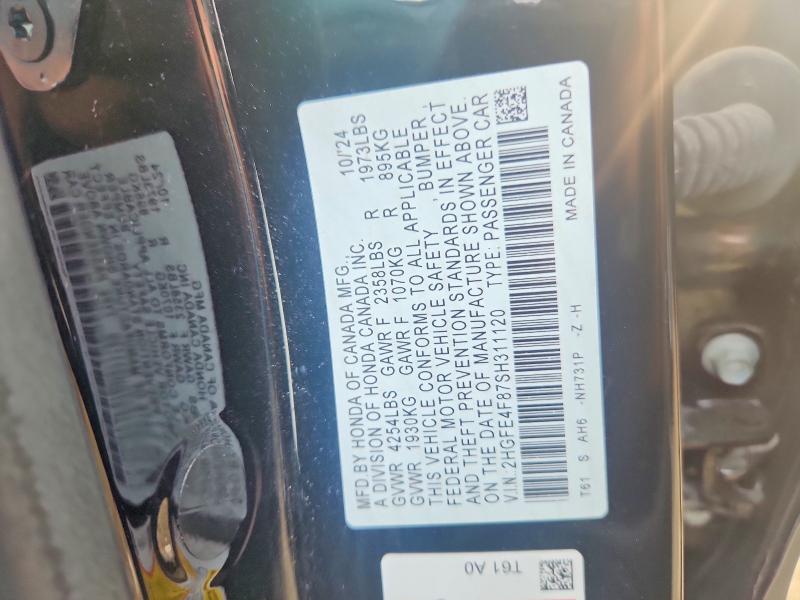 64807886 :رقم المزاد ، 2HGFE4F87SH311120 vin ، 2025 Honda Civic مزاد بيع