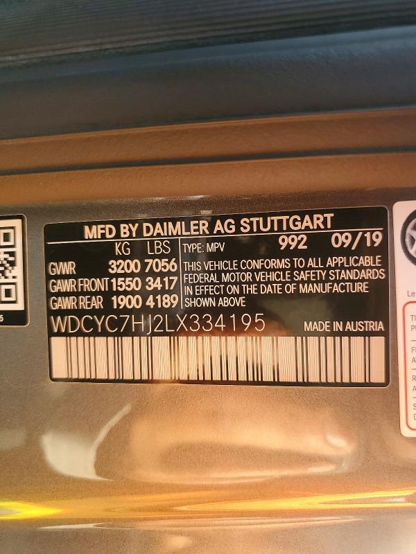 Aukcja sprzedaży 2020 Mercedes-benz G, vin: WDCYC7HJ2LX334195, numer aukcji: 65869786