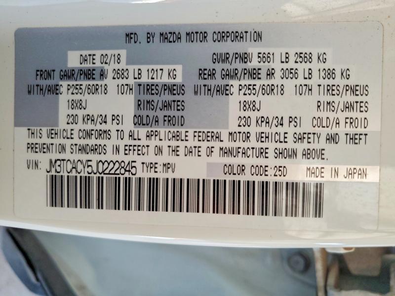 2018 Mazda Cx-9 მანქანა იყიდება აუქციონზე, vin: JM3TCACY5J0222845, აუქციონის ნომერი: 65226906