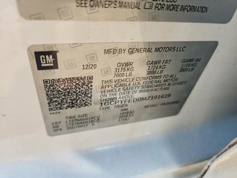 2021 Chevrolet Silverado მანქანა იყიდება აუქციონზე, vin: 1GCPYFED0MZ191619, აუქციონის ნომერი: 66627646